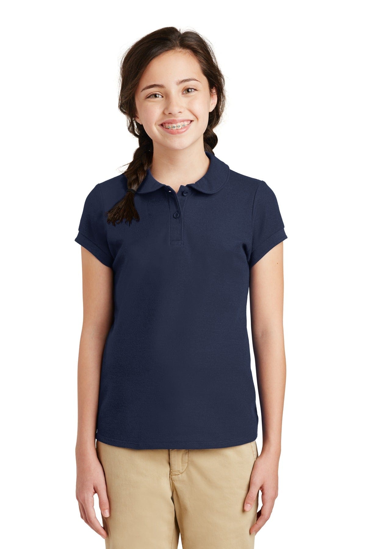 Port Authority Polos/Knits XS / Navy Port Authority Girls Silk Touch Peter Pan Collar Polo. YG503