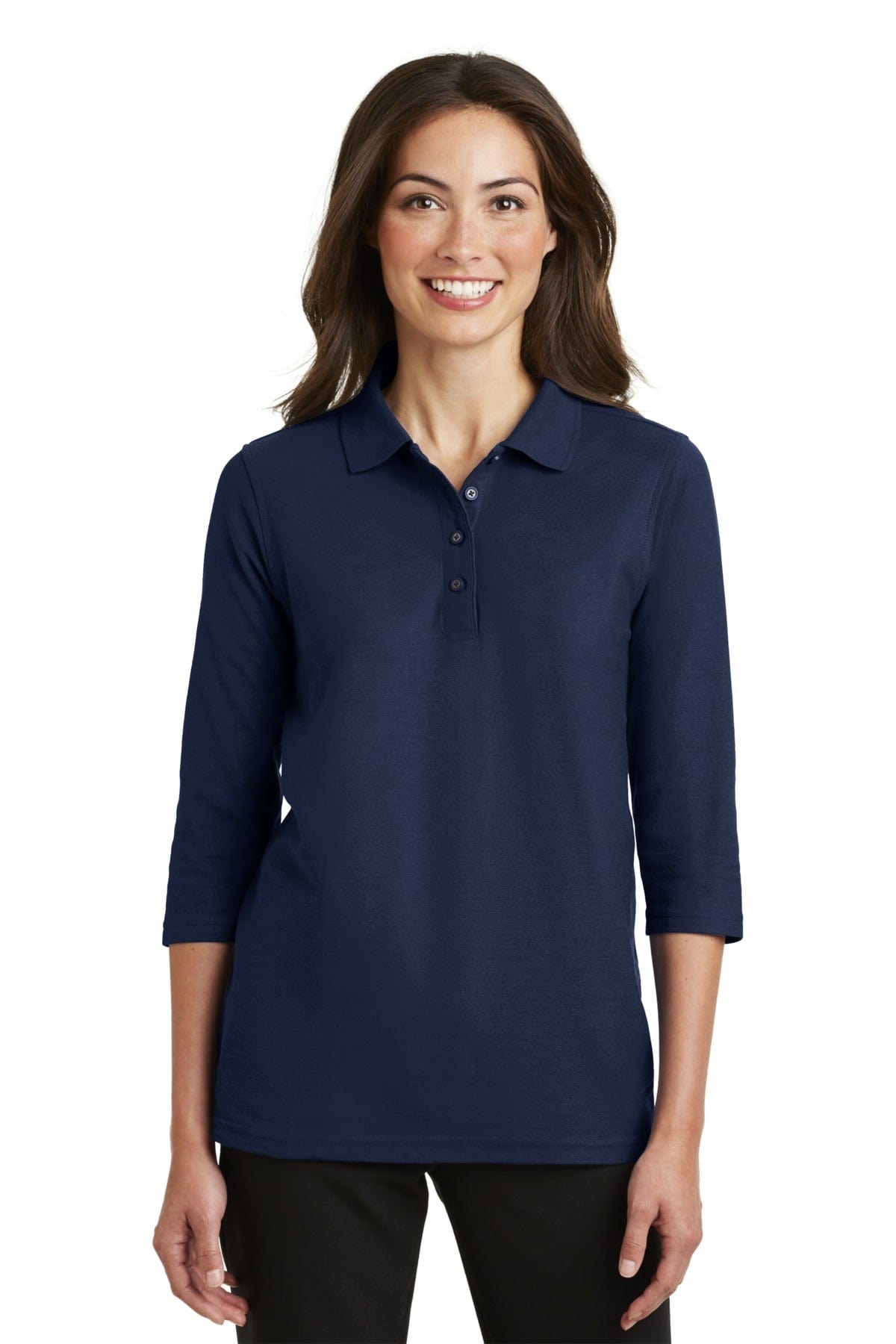 Port Authority Polos/Knits XS / Navy Port Authority Ladies Silk Touch 3/4-Sleeve Polo. L562