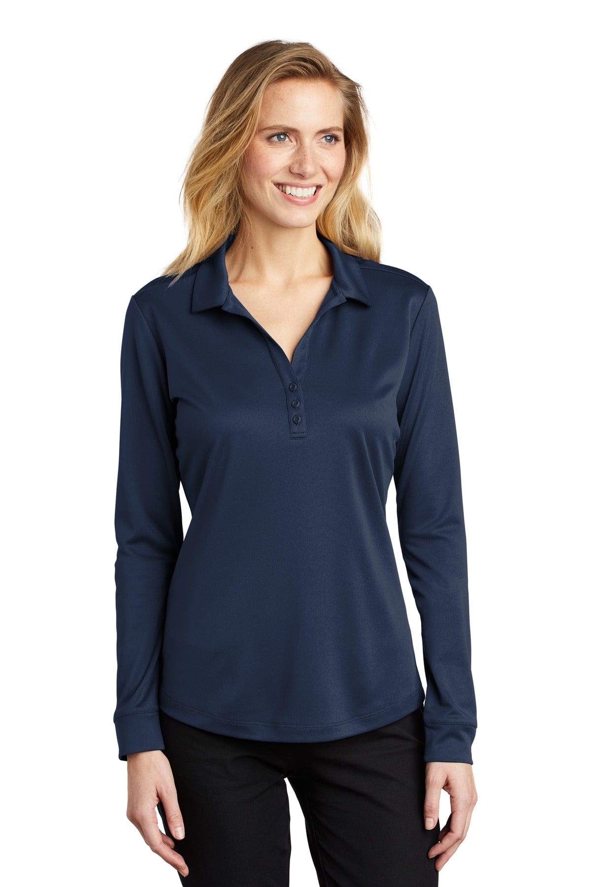 Port Authority Polos/Knits XS / Navy Port Authority  ®  Ladies Silk Touch  ™   Performance Long Sleeve Polo. L540LS