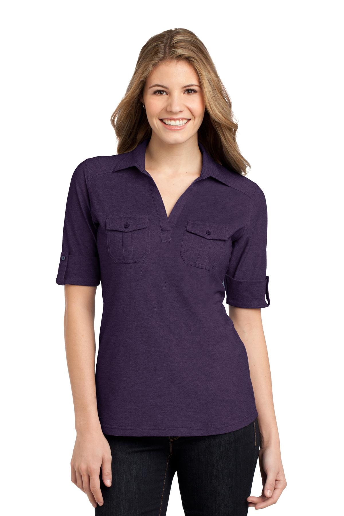 Port Authority Polos/Knits XS / Purple/ Dress Blue Navy DISCONTINUED  Port Authority ®  Ladies Oxford Pique Double Pocket Polo. L557