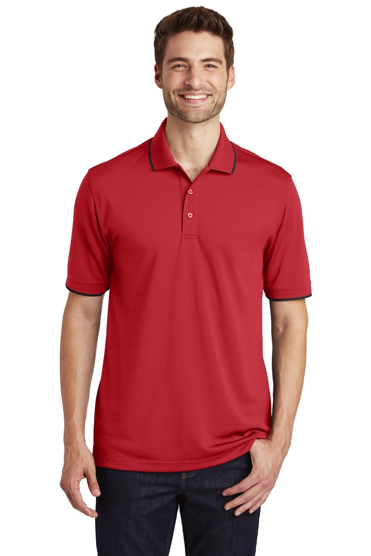 Port Authority Polos/Knits XS / Rich Red/ Deep Black Port Authority ®  Dry Zone ®  UV Micro-Mesh Tipped Polo. K111