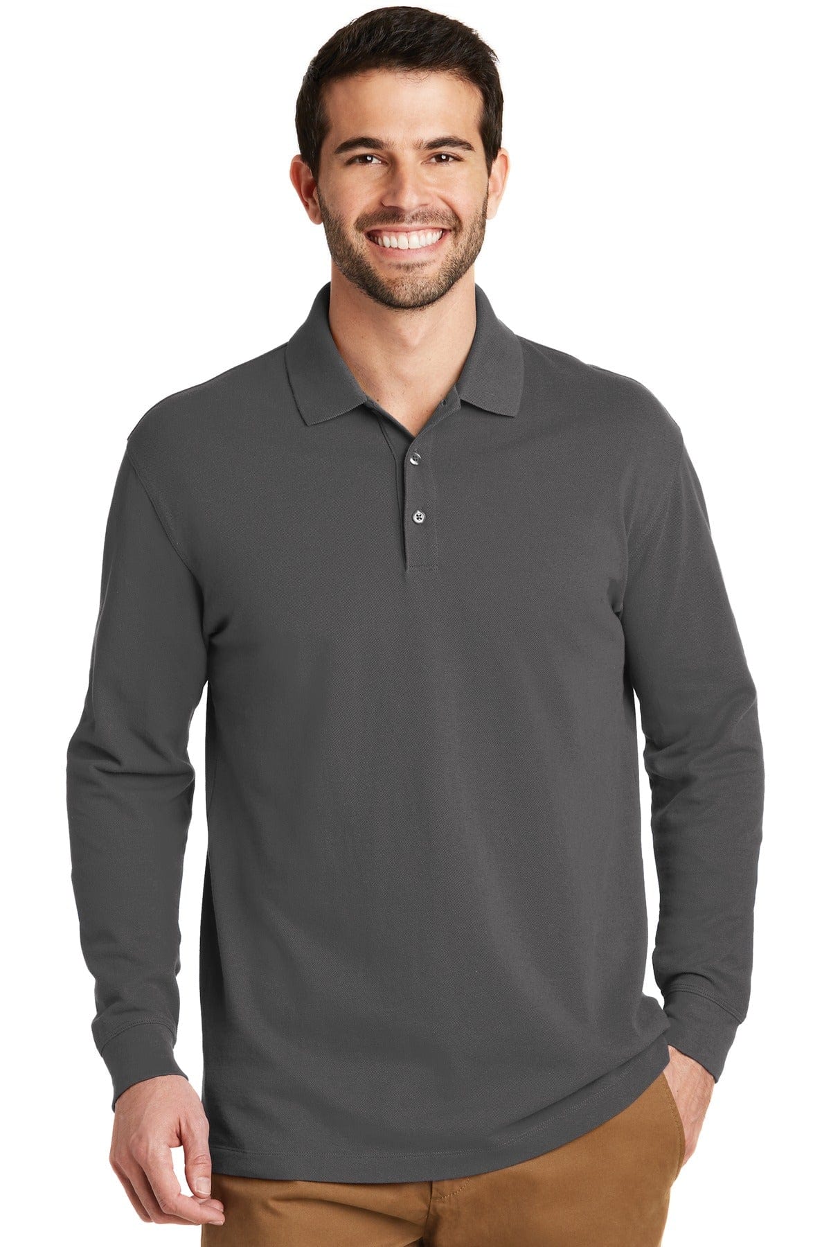 Port Authority Polos/Knits XS / Sterling Grey Port Authority ®  EZCotton ®  Long Sleeve Polo. K8000LS