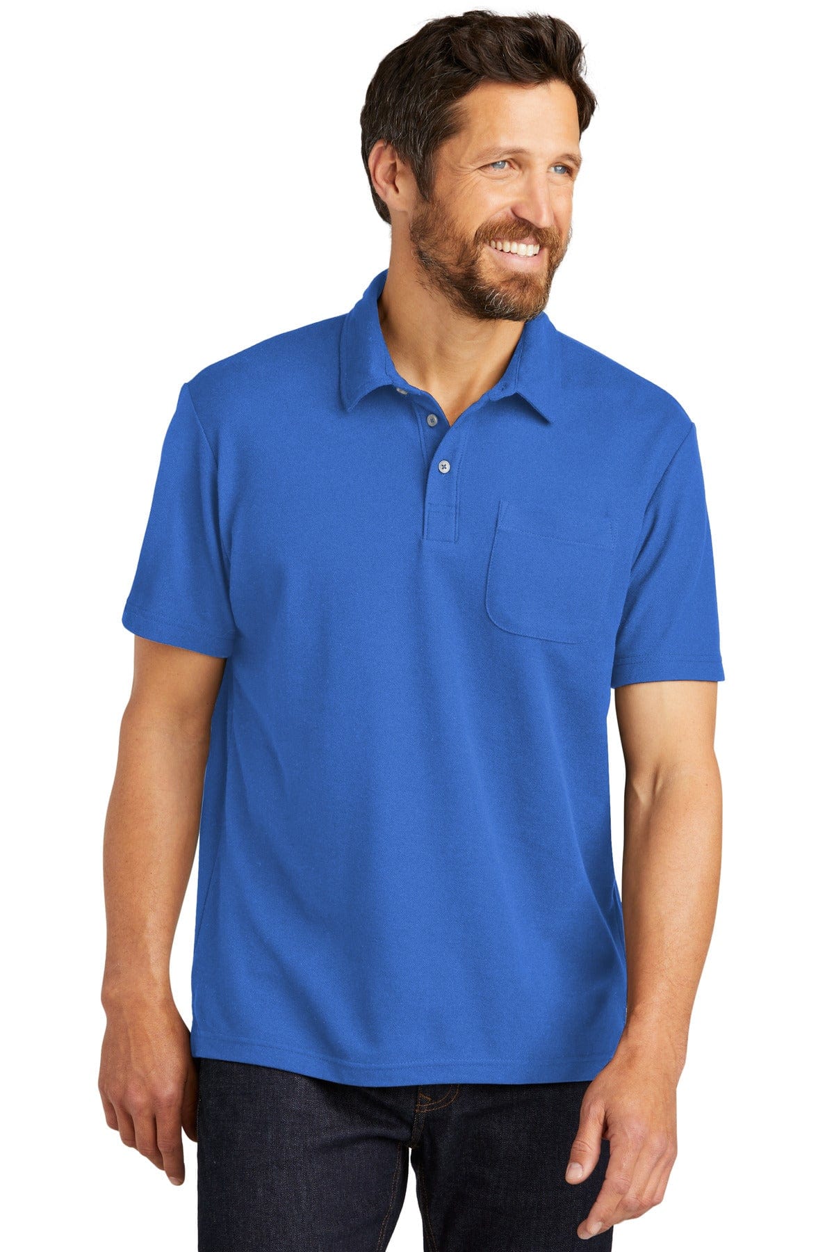 Port Authority Polos/Knits M / True Blue Port Authority K868: C-FREE Cotton Blend Pique Pocket Polo