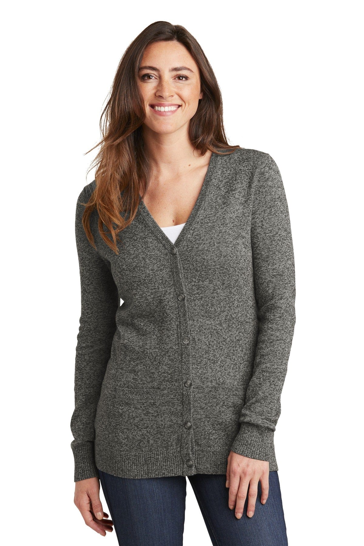 Port Authority Polos/Knits XS / Warm Grey Marl Port Authority  ®  Ladies Marled Cardigan Sweater. LSW415