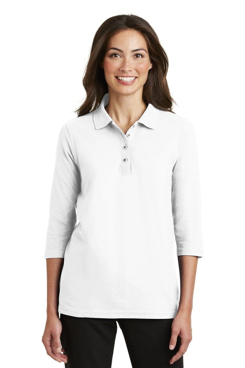 Port Authority Polos/Knits XS / White Port Authority Ladies Silk Touch 3/4-Sleeve Polo. L562