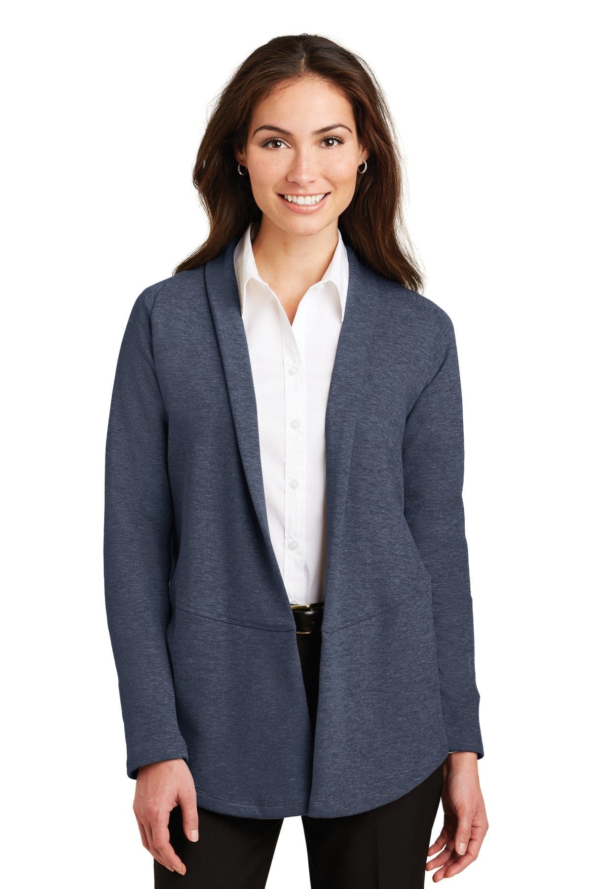 Port Authority Sweatshirts/Fleece XS / Estate Blue Heather/ Charcoal Heather Port Authority ®  Ladies Interlock Cardigan. L807