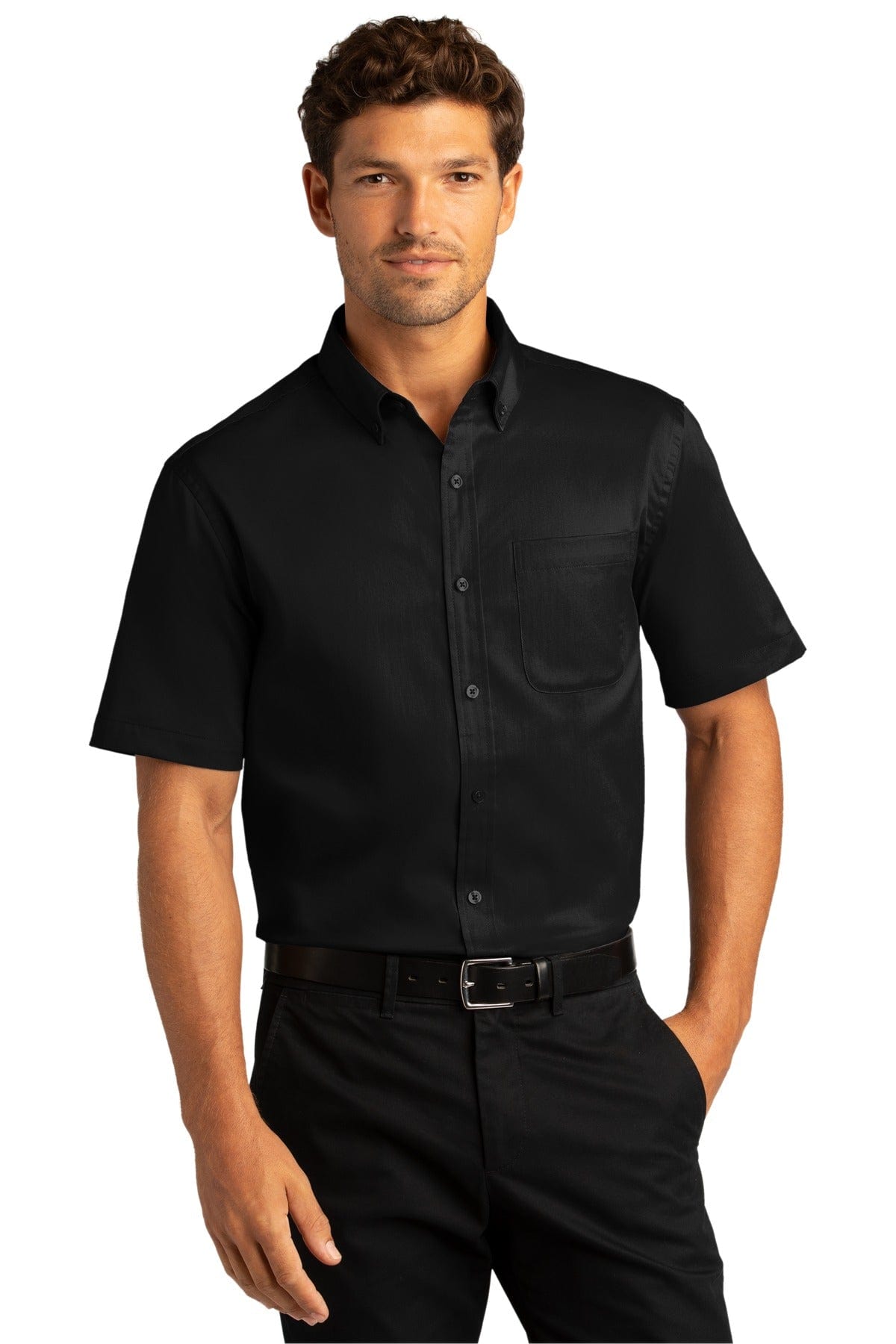 Port Authority Woven Shirts 2XL / Deep Black Port Authority ®  Short Sleeve SuperPro React ™  Twill Shirt. W809
