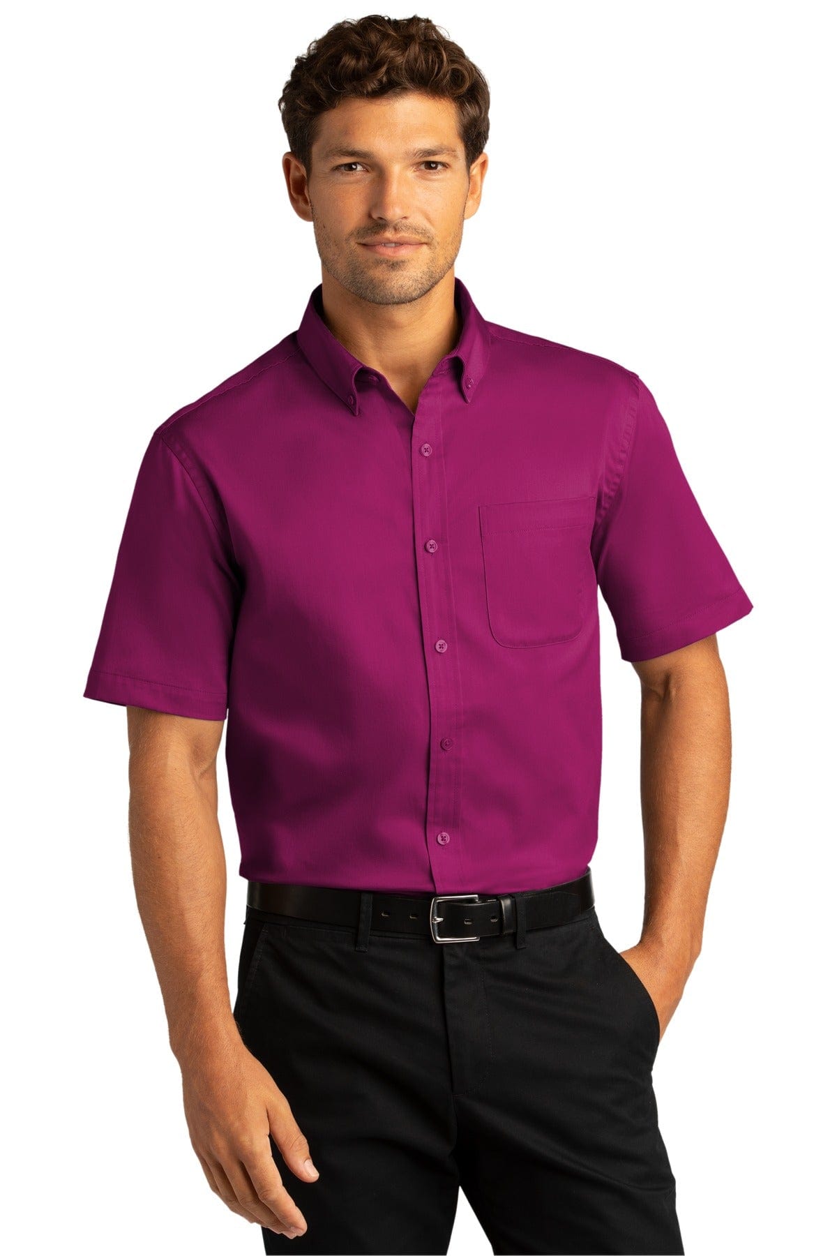 Port Authority Woven Shirts 2XL / Wild Berry Port Authority ®  Short Sleeve SuperPro React ™  Twill Shirt. W809