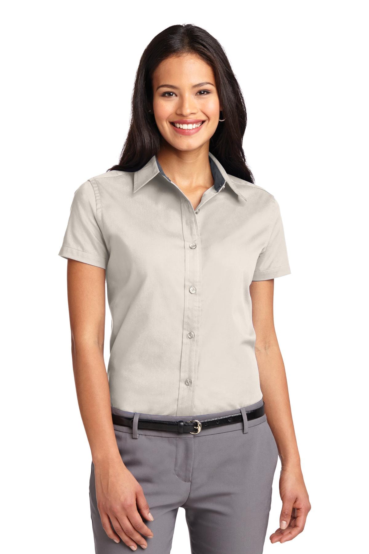 Port Authority Woven Shirts 3XL / Light Stone/ Classic Navy Port Authority ®  Ladies Short Sleeve Easy Care  Shirt.  L508