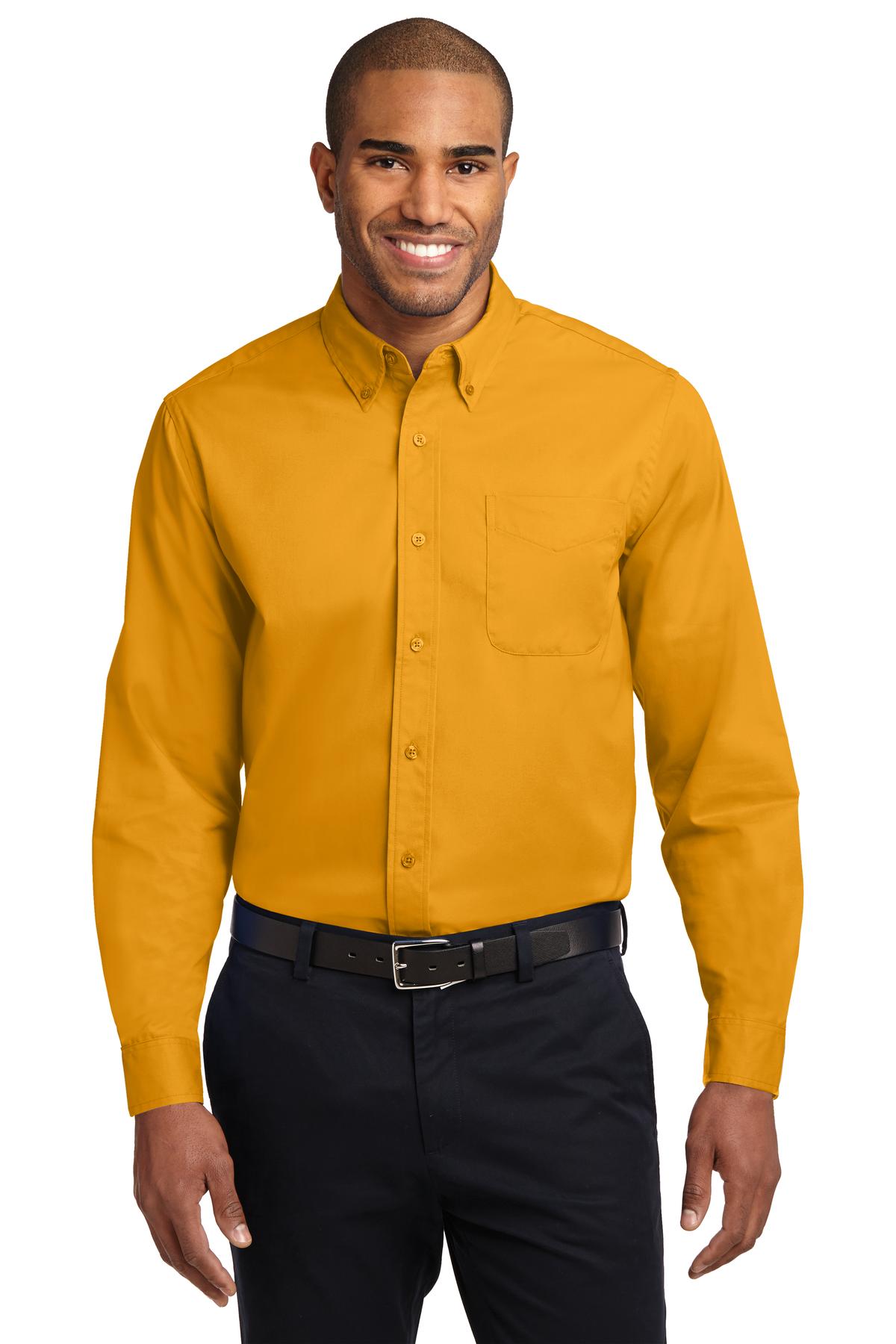 Port Authority Woven Shirts 7XL / Athletic Gold/ Light Stone Port Authority Extended Size Long Sleeve Easy Care Shirt. S608ES