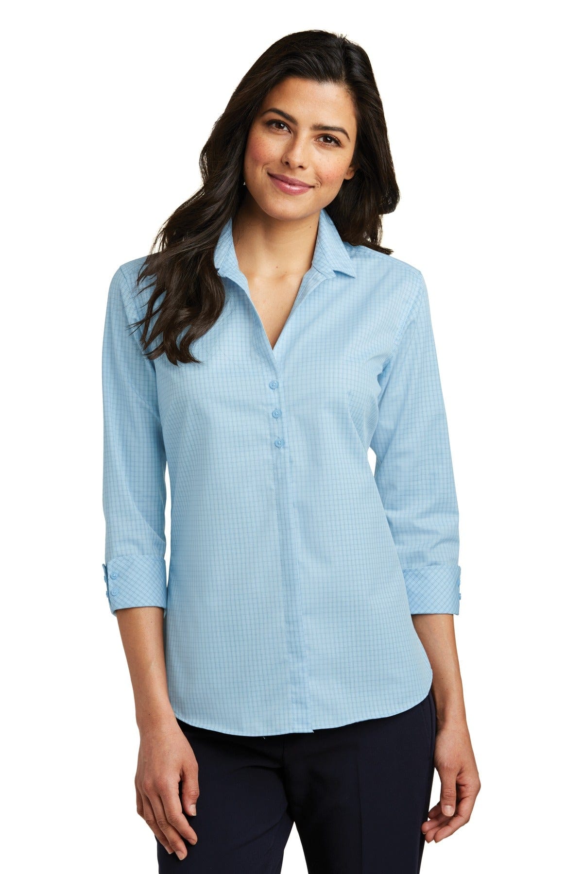 Port Authority Woven Shirts DISCONTINUED  Port Authority ®  Ladies 3/4-Sleeve Micro Tattersall Easy Care Shirt. LW643