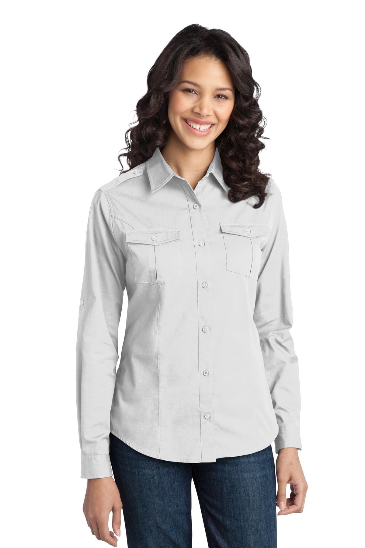 Port Authority Woven Shirts DISCONTINUED  Port Authority ®  Ladies Stain-Release Roll Sleeve Twill Shirt. L649