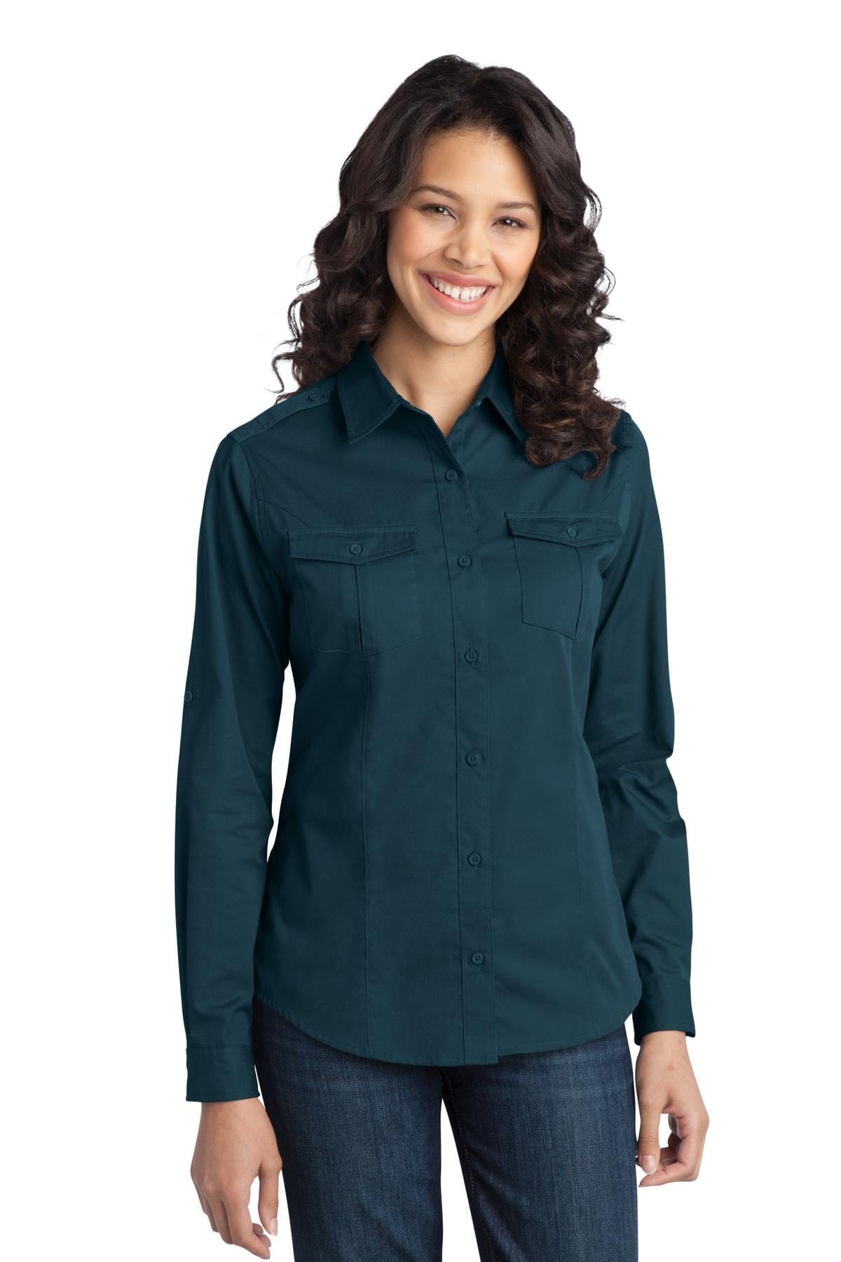 Port Authority Woven Shirts DISCONTINUED  Port Authority ®  Ladies Stain-Release Roll Sleeve Twill Shirt. L649