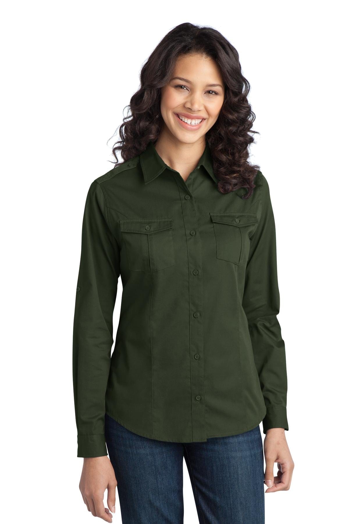 Port Authority Woven Shirts DISCONTINUED  Port Authority ®  Ladies Stain-Release Roll Sleeve Twill Shirt. L649