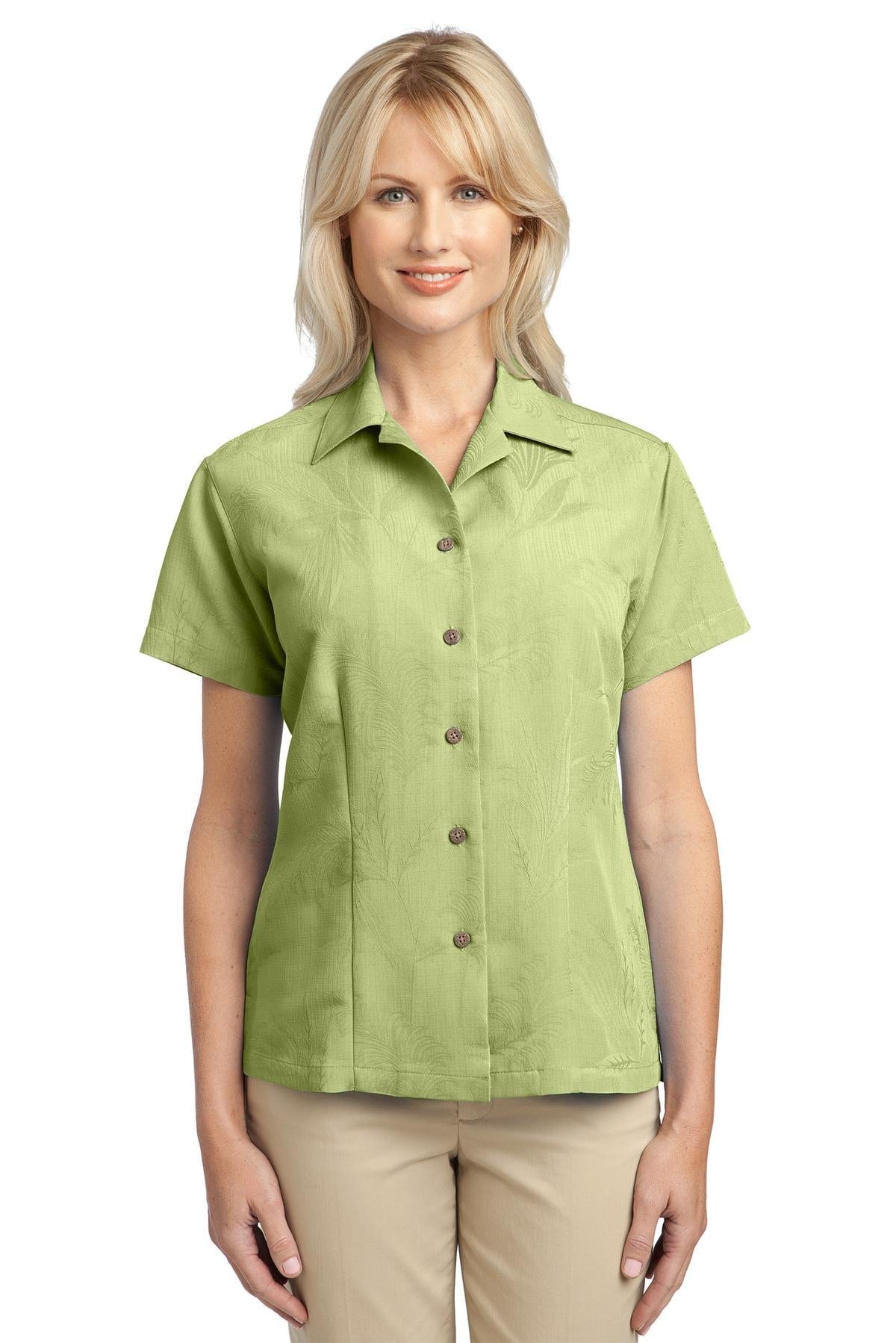 Port Authority Woven Shirts L / Whisper Green DISCONTINUED Port Authority Ladies Patterned Easy Care Camp Shirt. L536