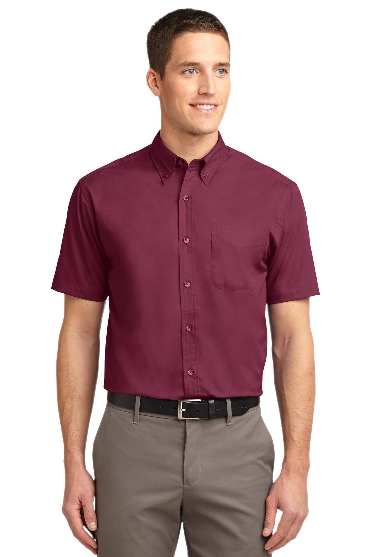 Port Authority Woven Shirts LT / Burgundy/ Light Stone Port Authority ®  Tall Short Sleeve Easy Care Shirt. TLS508