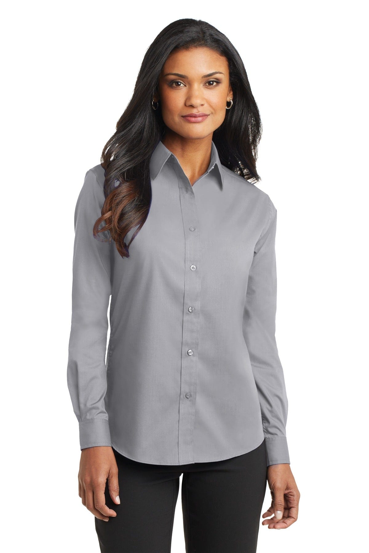 Port Authority Woven Shirts M / Grey DISCONTINUED  Port Authority ®  Ladies Long Sleeve Value Poplin Shirt. L632