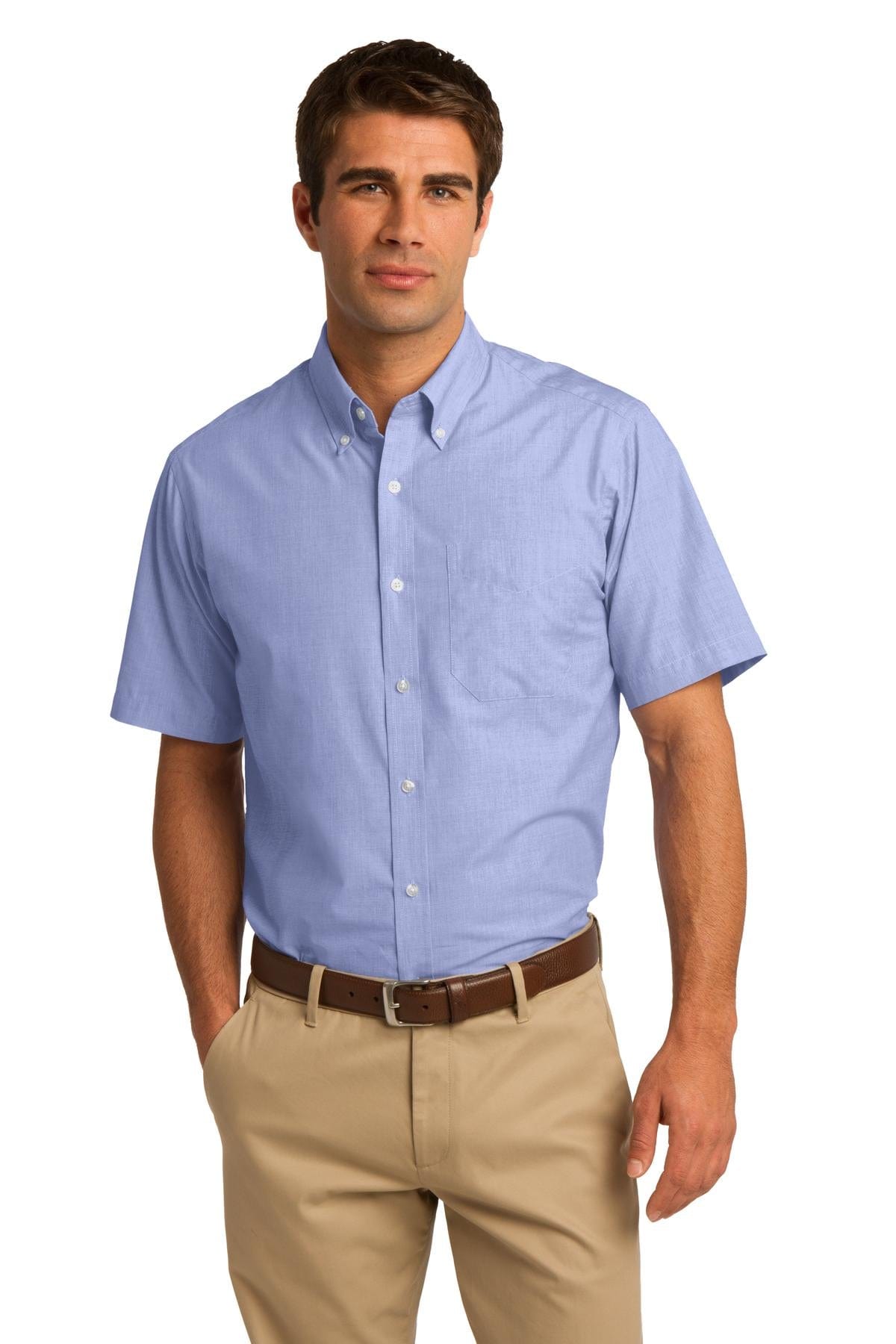 Port Authority Woven Shirts S / Chambray Blue DISCONTINUED  Port Authority ®  Short Sleeve Crosshatch Easy Care Shirt. S656