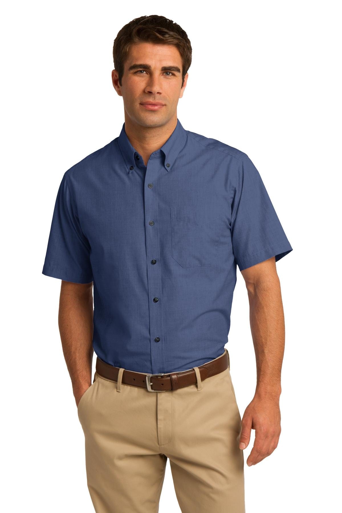 Port Authority Woven Shirts S / Deep Blue DISCONTINUED  Port Authority ®  Short Sleeve Crosshatch Easy Care Shirt. S656