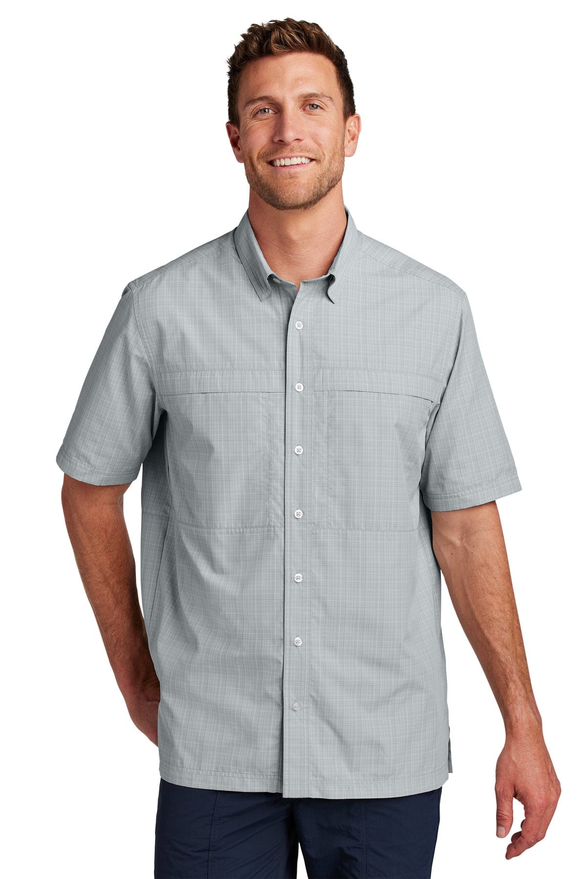 Port Authority Woven Shirts XL / Silver/ Gusty Grey Crosshatch Plaid Port Authority W961: Short Sleeve UV Daybreak Shirt