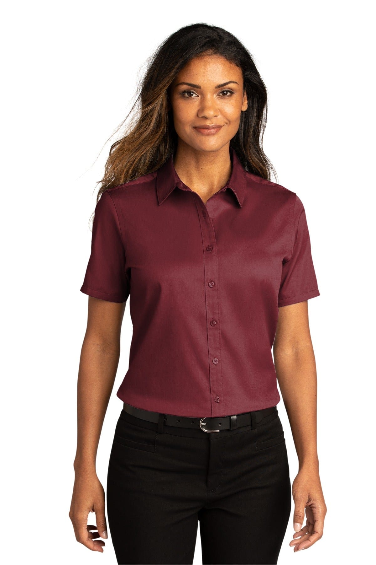 Port Authority Woven Shirts XL / Burgundy Port Authority ®  Ladies Short Sleeve SuperPro React ™ Twill Shirt. LW809