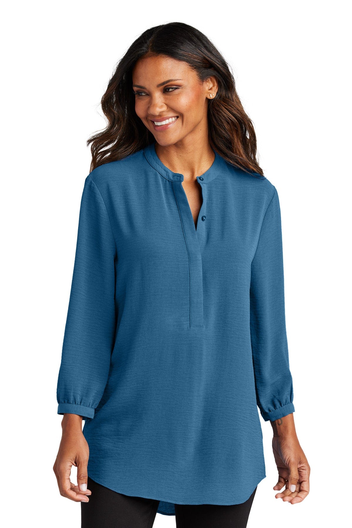 Port Authority Woven Shirts XL / Aegean Blue Port Authority LW713: Ladies 3/4-Sleeve Textured Crepe Tunic
