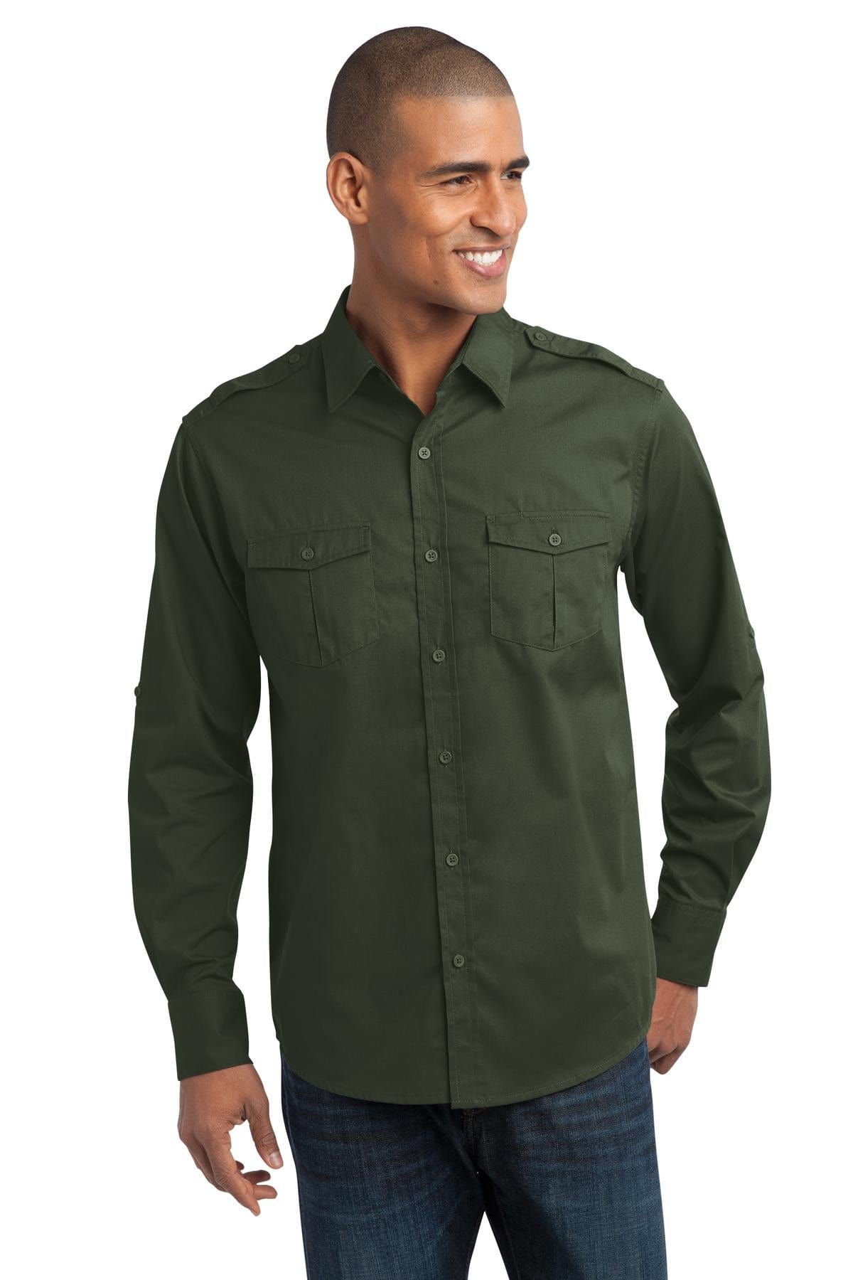 Port Authority Woven Shirts XS / Basil Green DISCONTINUED  Port Authority ®  Stain-Release Roll Sleeve Twill Shirt. S649