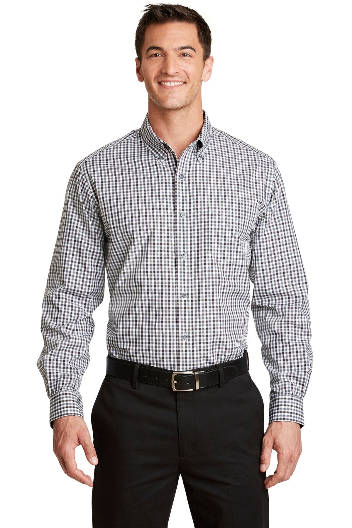 Port Authority Woven Shirts XS / Black/ Charcoal Port Authority ®  Long Sleeve Gingham Easy Care Shirt. S654