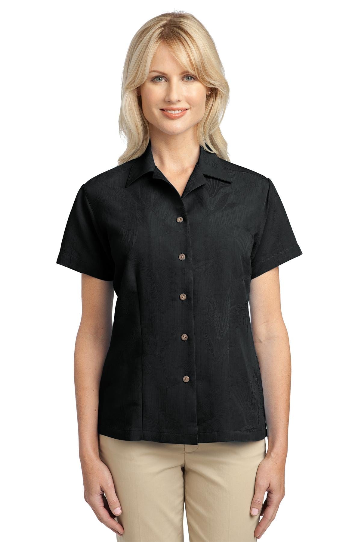 Port Authority Woven Shirts XS / Black DISCONTINUED Port Authority Ladies Patterned Easy Care Camp Shirt. L536