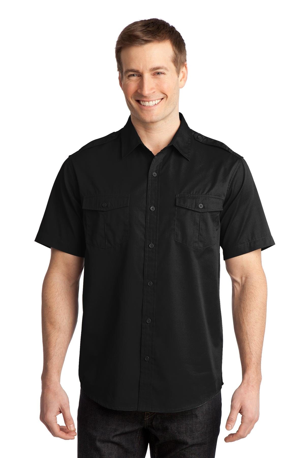 Port Authority Woven Shirts XS / Black DISCONTINUED  Port Authority ®  Stain-Release Short Sleeve Twill Shirt. S648