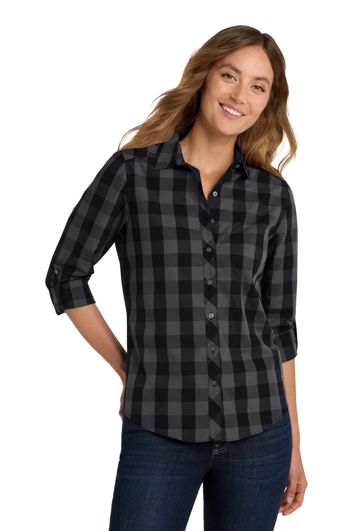 Port Authority Woven Shirts XS / Black Port Authority  ®  Ladies Everyday Plaid Shirt. LW670