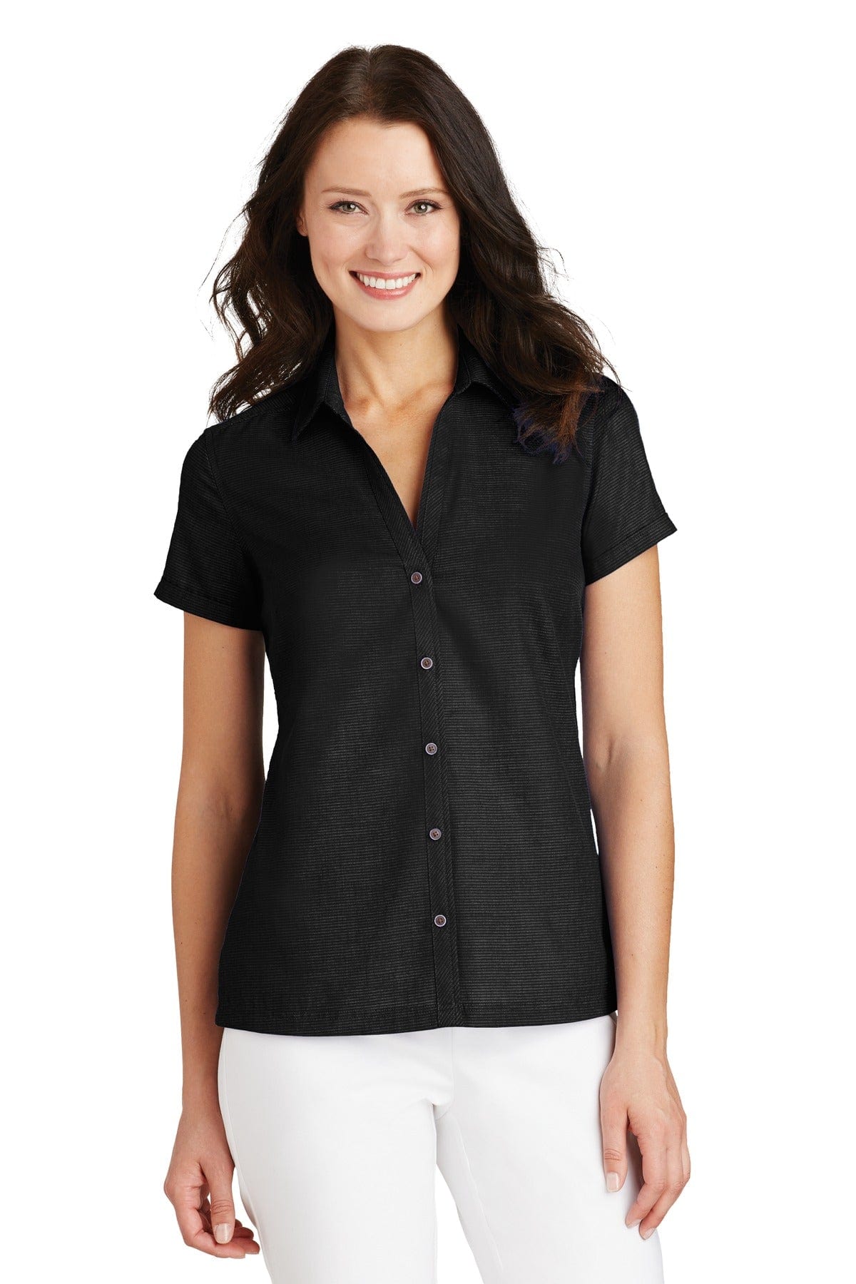 Port Authority Woven Shirts XS / Black Port Authority ®  Ladies Textured Camp Shirt. L662