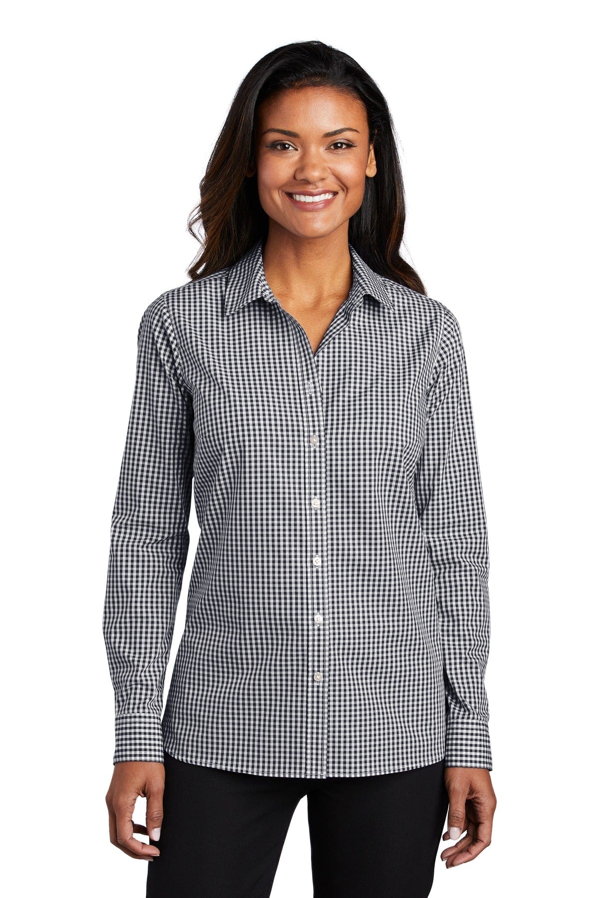 Port Authority Woven Shirts XS / Black/ White Port Authority  ®  Ladies Broadcloth Gingham Easy Care Shirt LW644