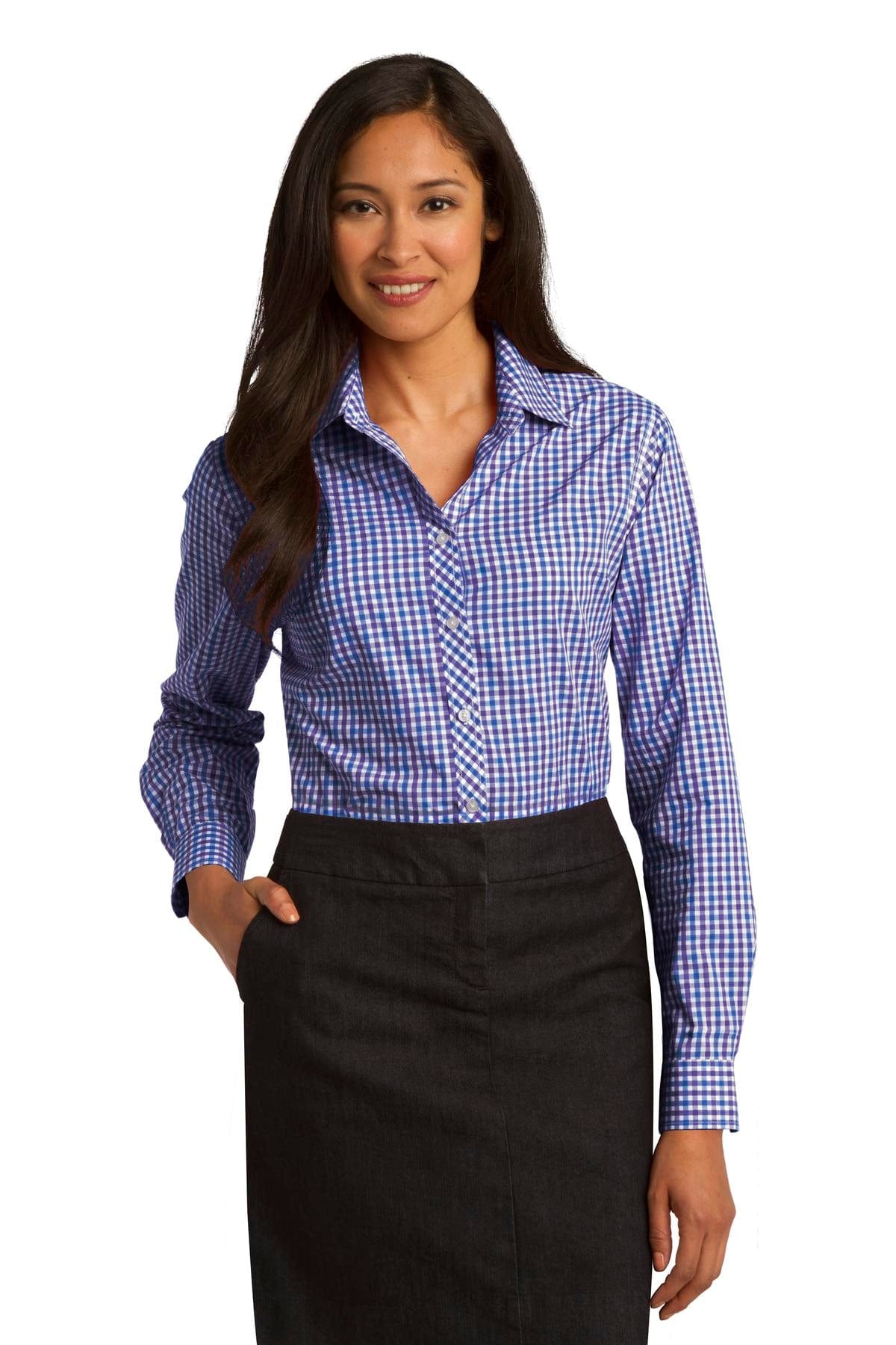 Port Authority Woven Shirts XS / Blue/ Purple Port Authority ®  Ladies Long Sleeve Gingham Easy Care Shirt. L654
