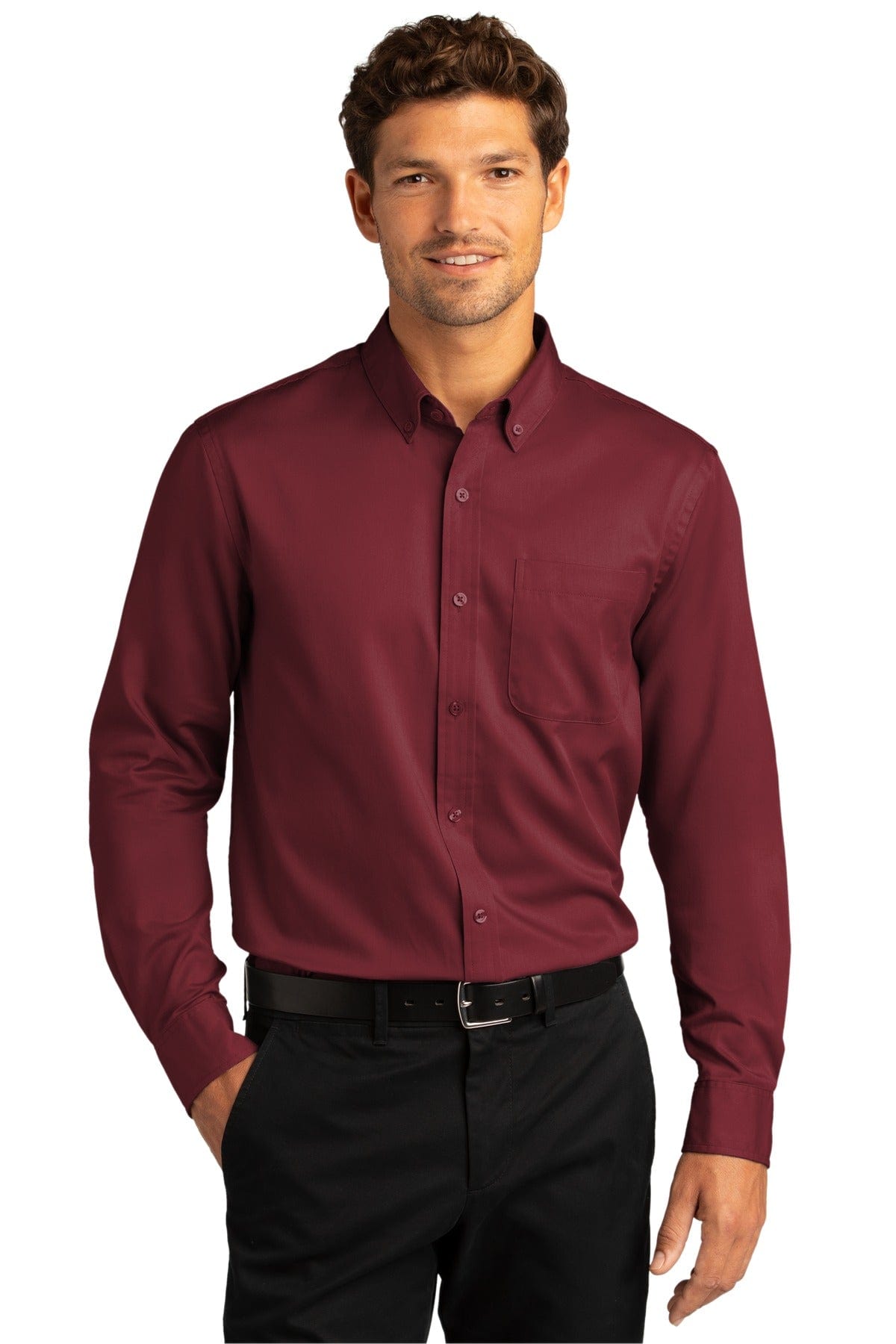 Port Authority Woven Shirts XS / Burgundy Port Authority Long Sleeve SuperPro React Twill Shirt. W808