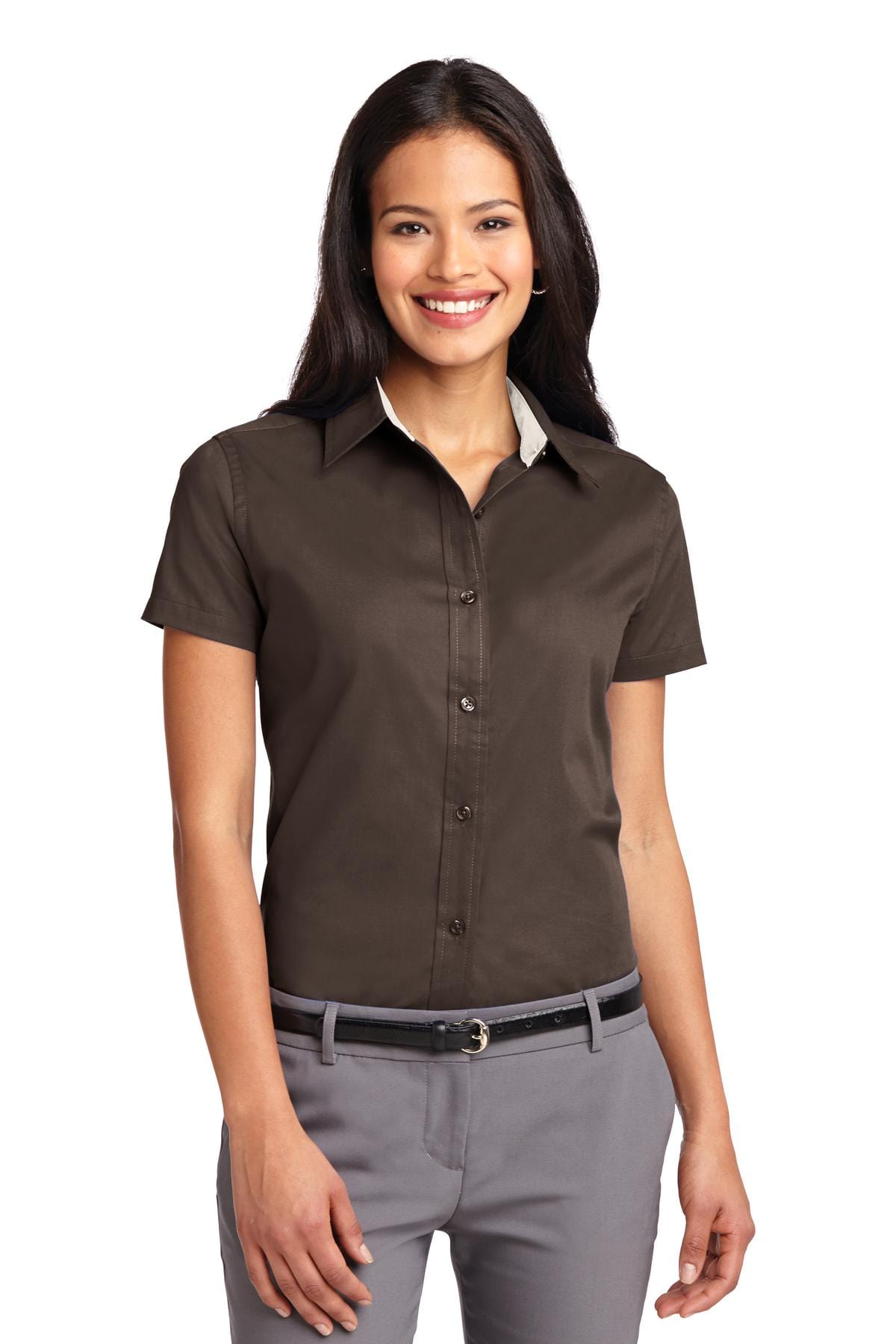 Port Authority Woven Shirts XS / Coffee Bean/ Light Stone Port Authority ®  Ladies Short Sleeve Easy Care  Shirt.  L508