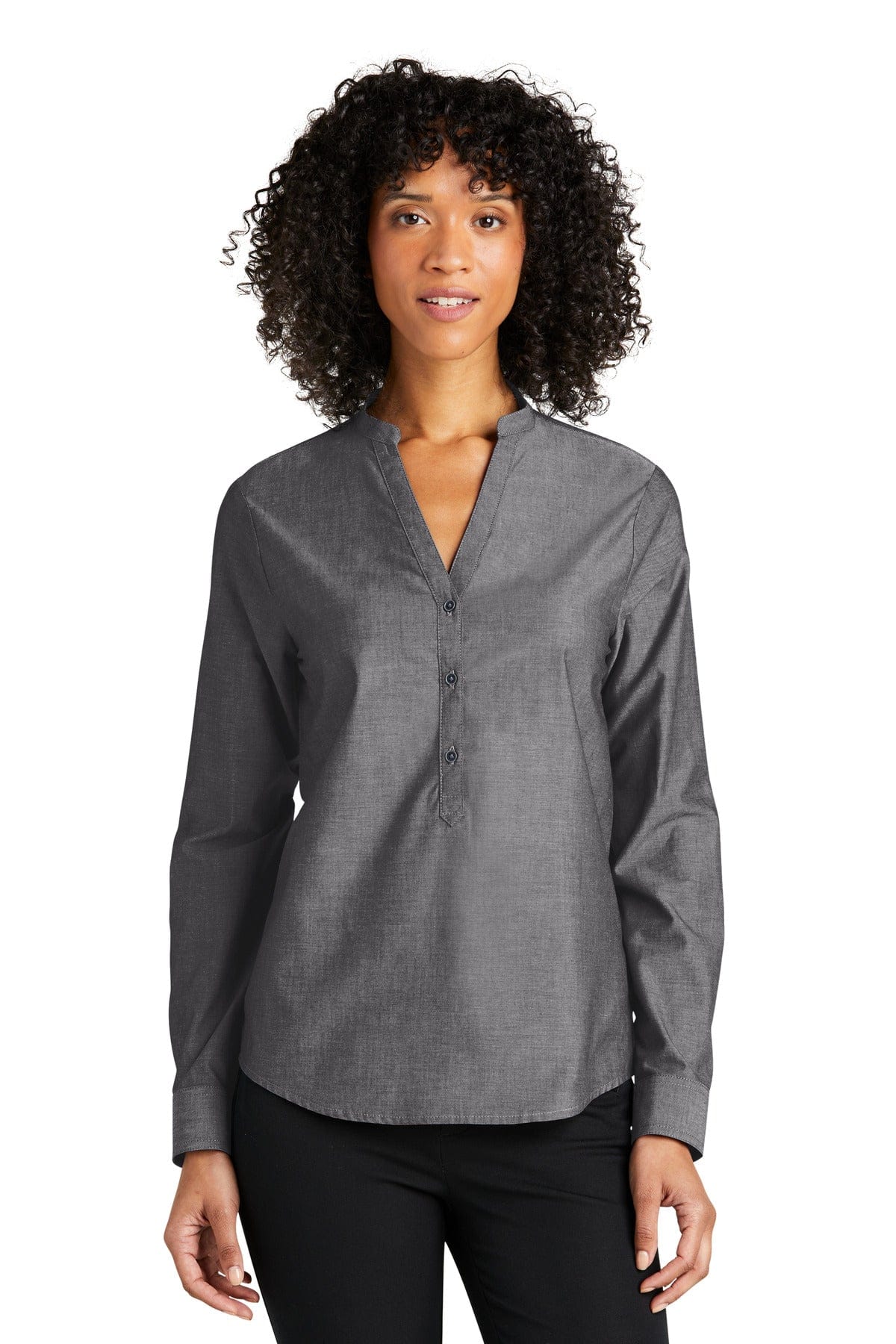 Port Authority Woven Shirts XS / Deep Black Port Authority ®  Ladies Long Sleeve Chambray Easy Care Shirt LW382