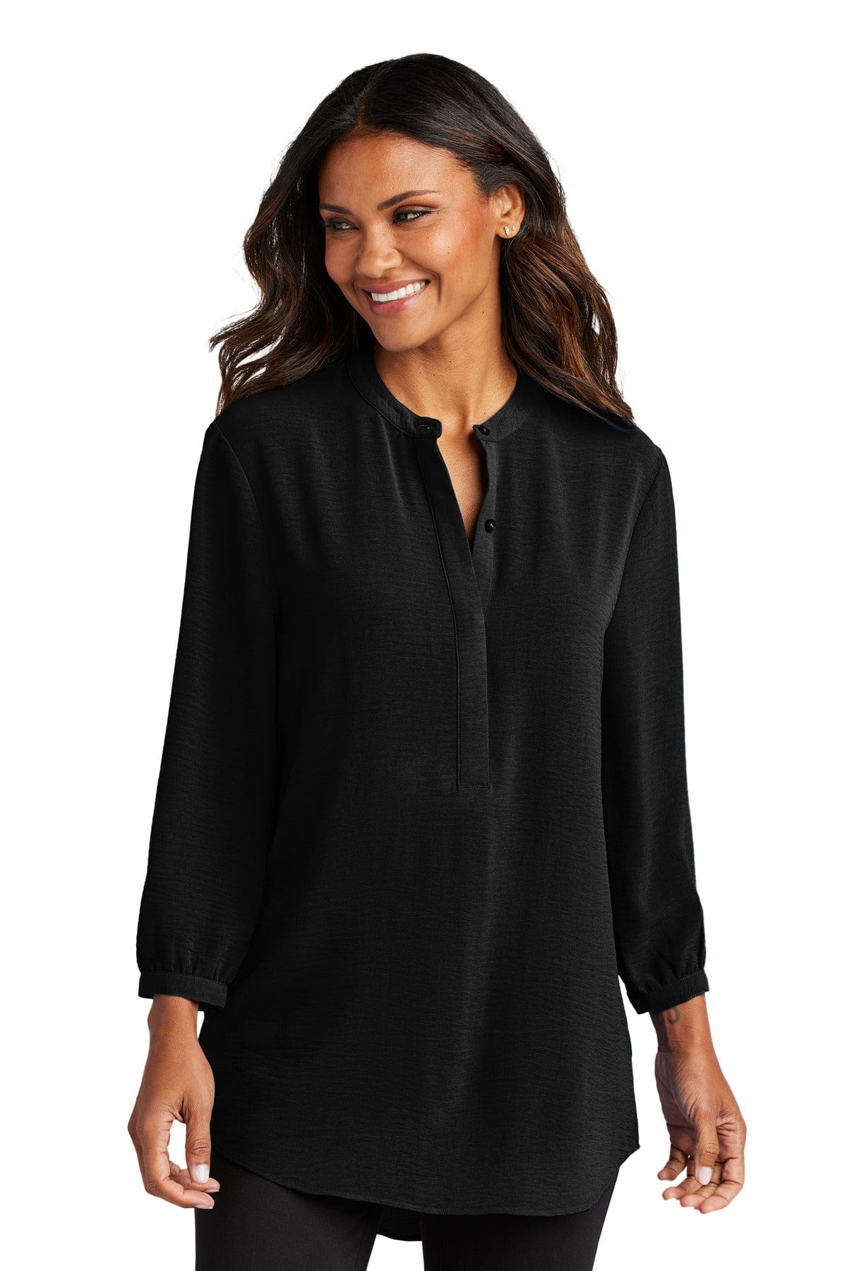 Port Authority Woven Shirts XL / Deep Black Port Authority LW713: Ladies 3/4-Sleeve Textured Crepe Tunic