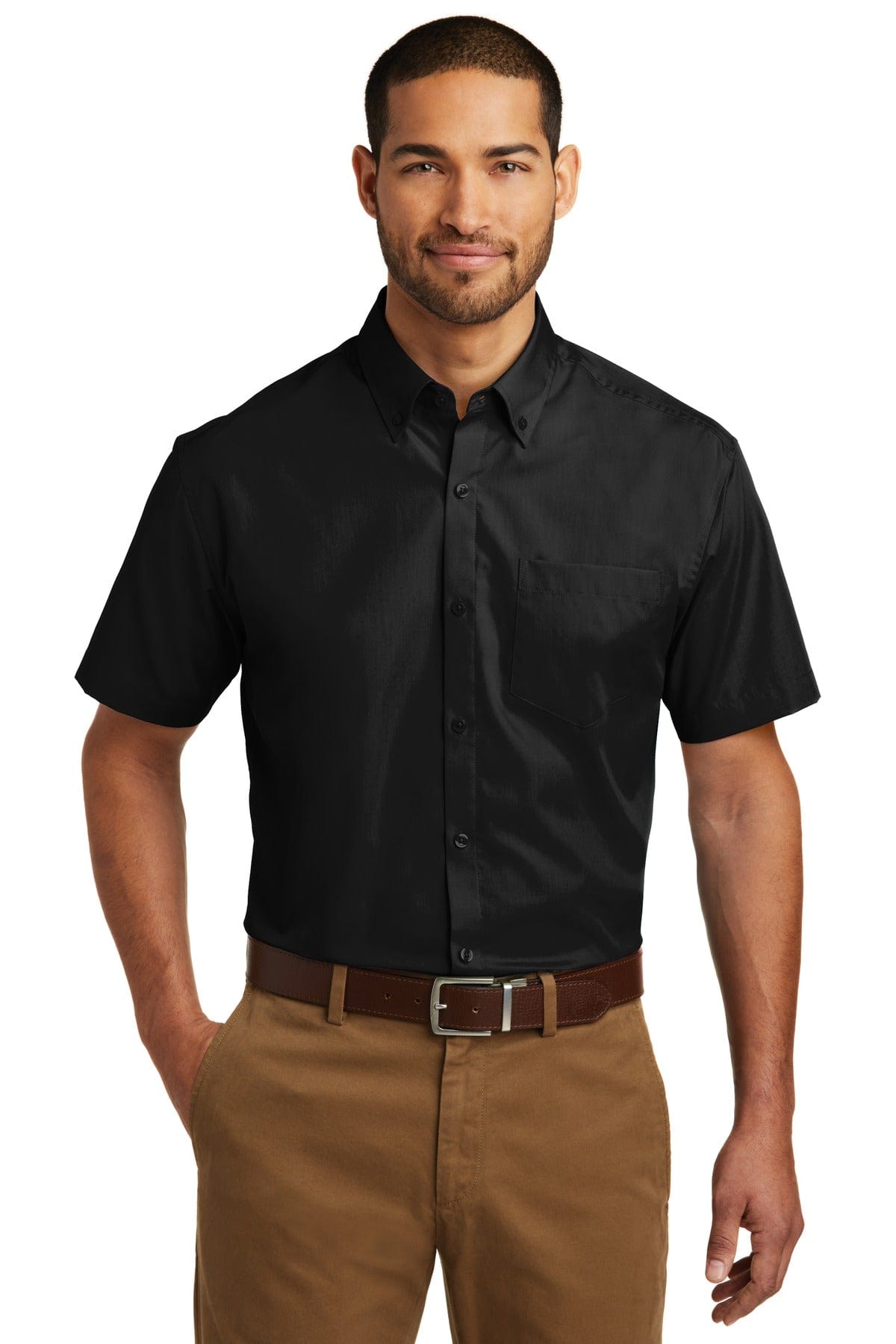 Port Authority Woven Shirts XS / Deep Black Port Authority ®  Short Sleeve Carefree Poplin Shirt. W101