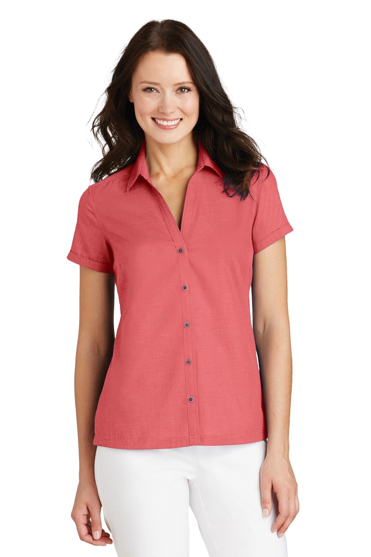 Port Authority Woven Shirts XS / Deep Coral Port Authority ®  Ladies Textured Camp Shirt. L662