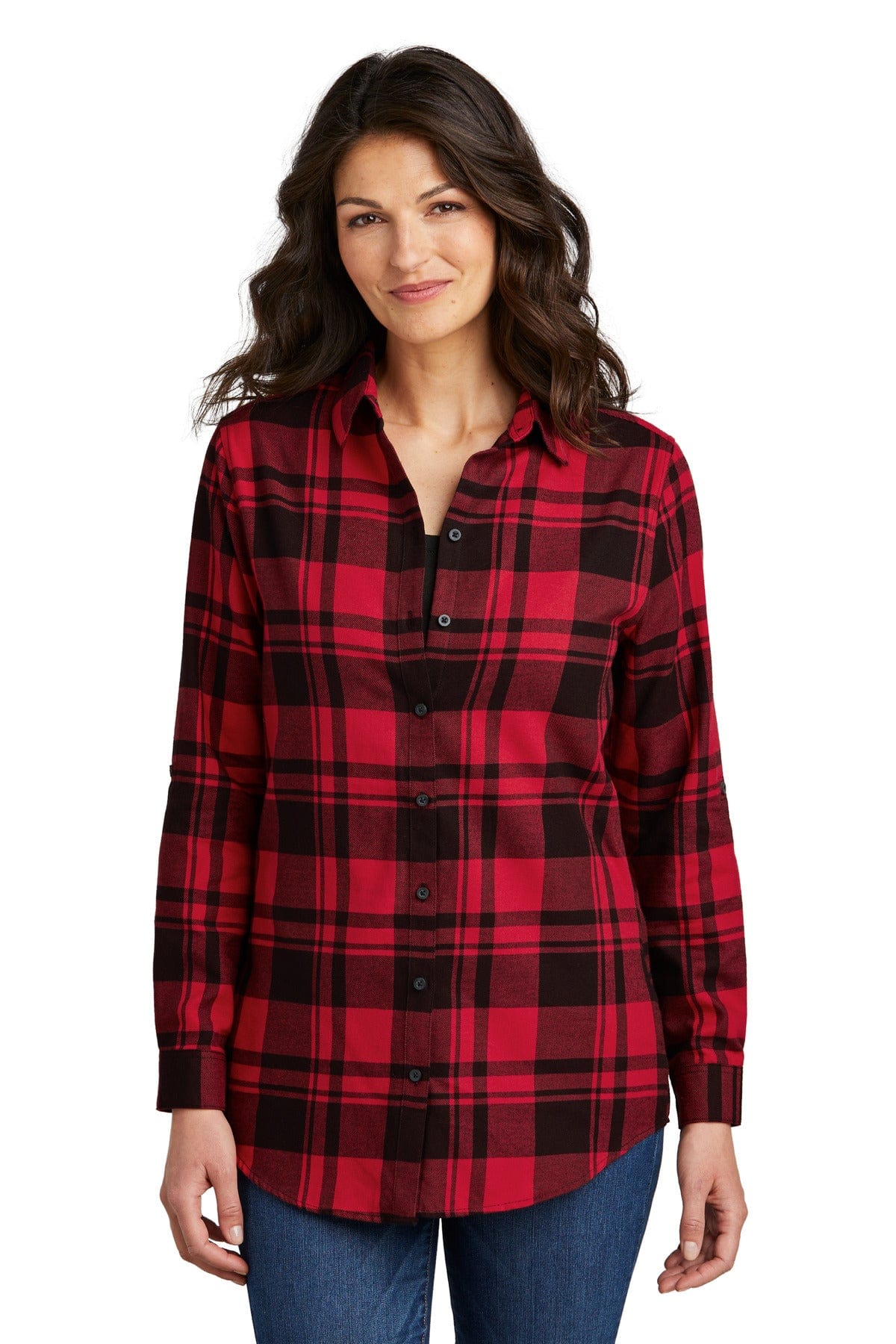 Port Authority Woven Shirts XS / Engine Red/ Black Port Authority ®  Ladies Plaid Flannel Tunic . LW668