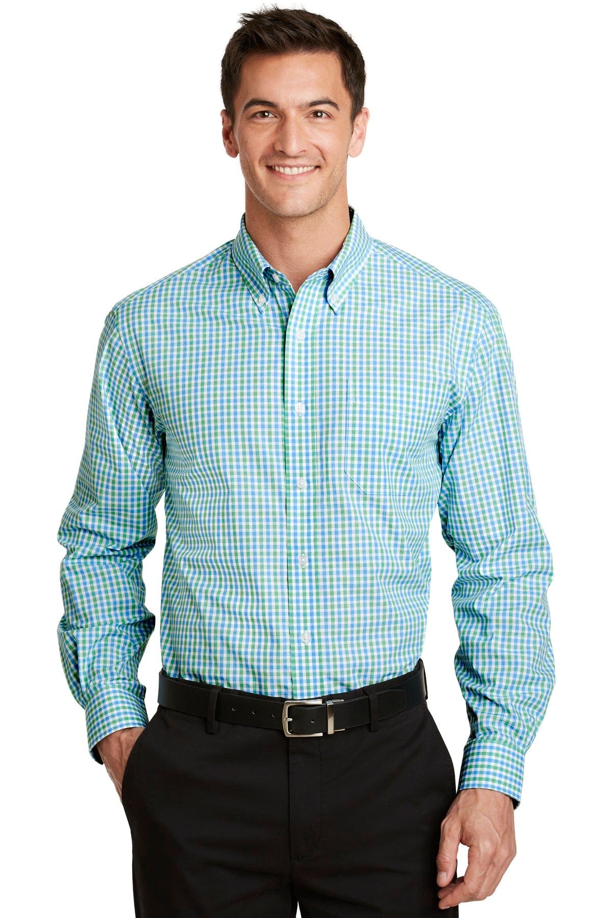 Port Authority Woven Shirts XS / Green/ Aqua Port Authority ®  Long Sleeve Gingham Easy Care Shirt. S654