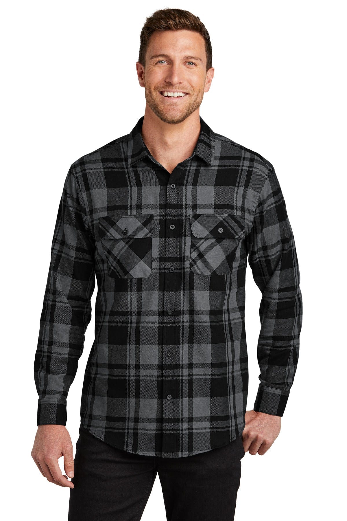 Port Authority Woven Shirts XS / Grey/ Black Port Authority ®  Plaid Flannel Shirt. W668