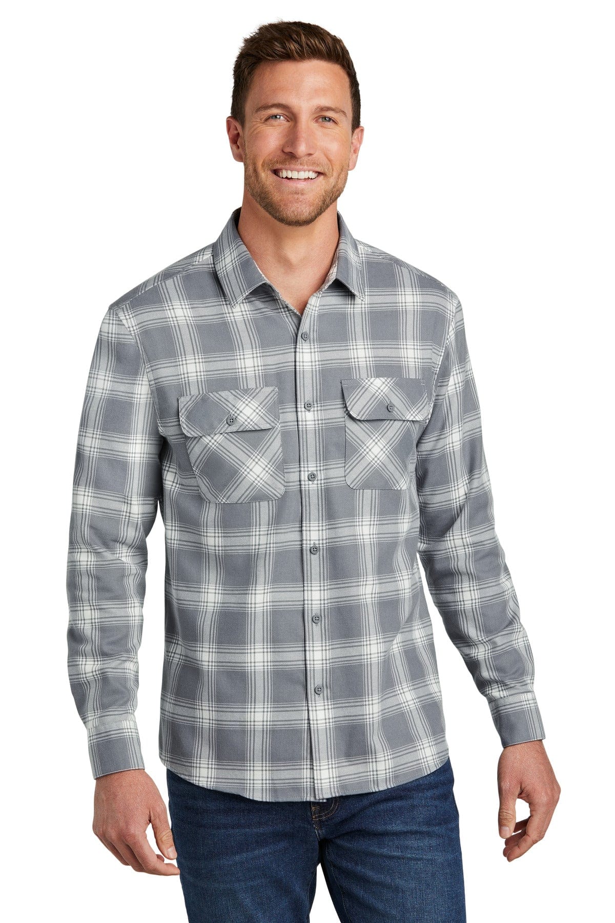 Port Authority Woven Shirts XS / Grey/ Cream Open Plaid Port Authority ®  Plaid Flannel Shirt. W668