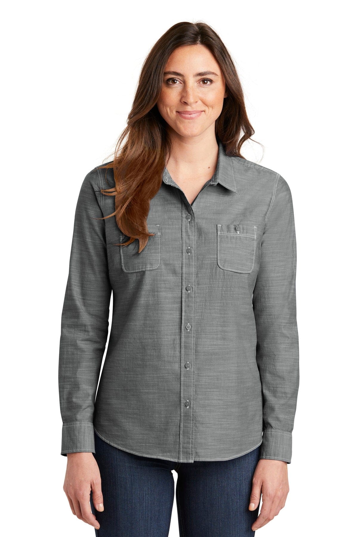 Port Authority Woven Shirts XS / Grey Port Authority ®  Ladies Slub Chambray Shirt. LW380