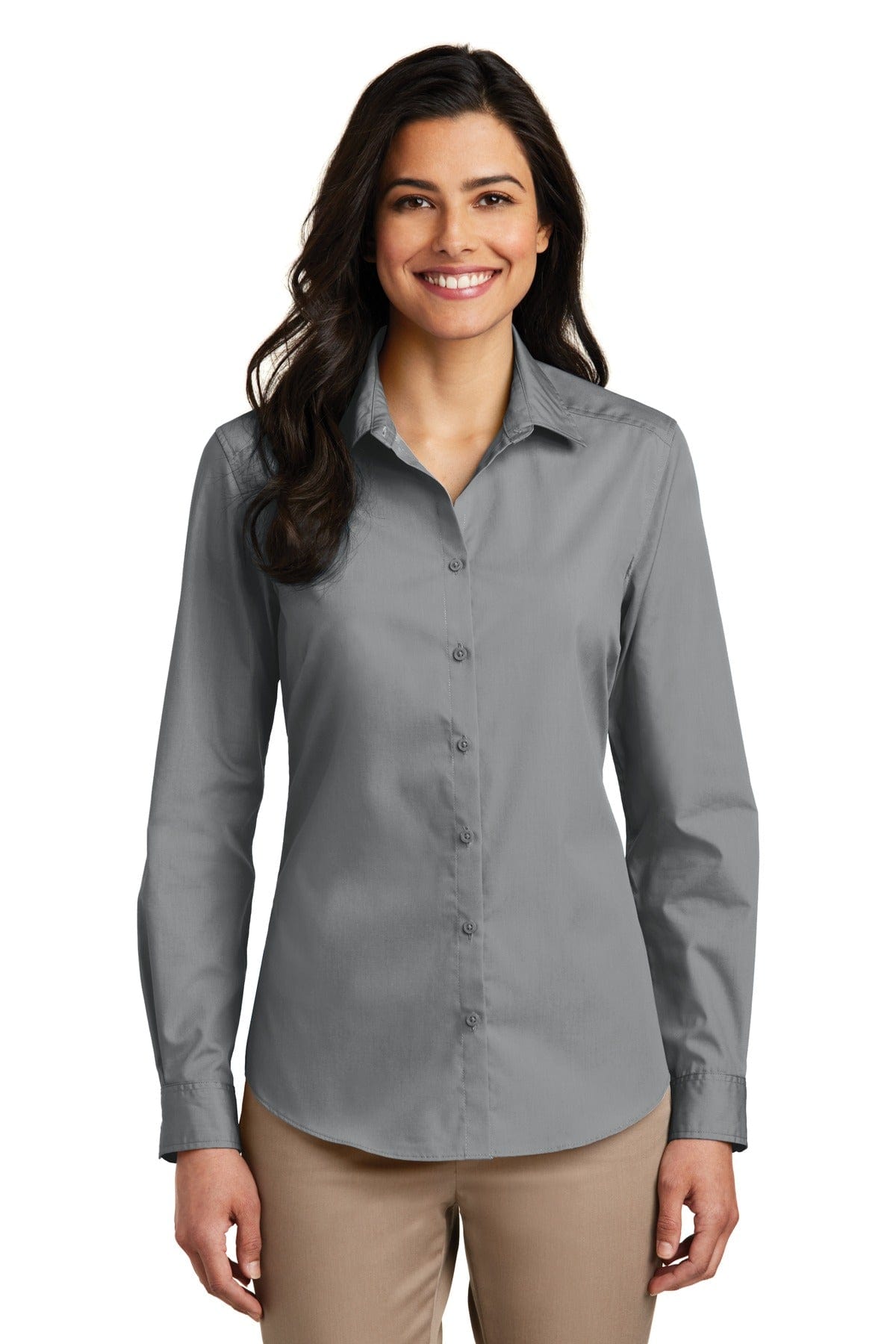 Port Authority Woven Shirts XS / Gusty Grey Port Authority ®  Ladies Long Sleeve Carefree Poplin Shirt. LW100, Basic Colors