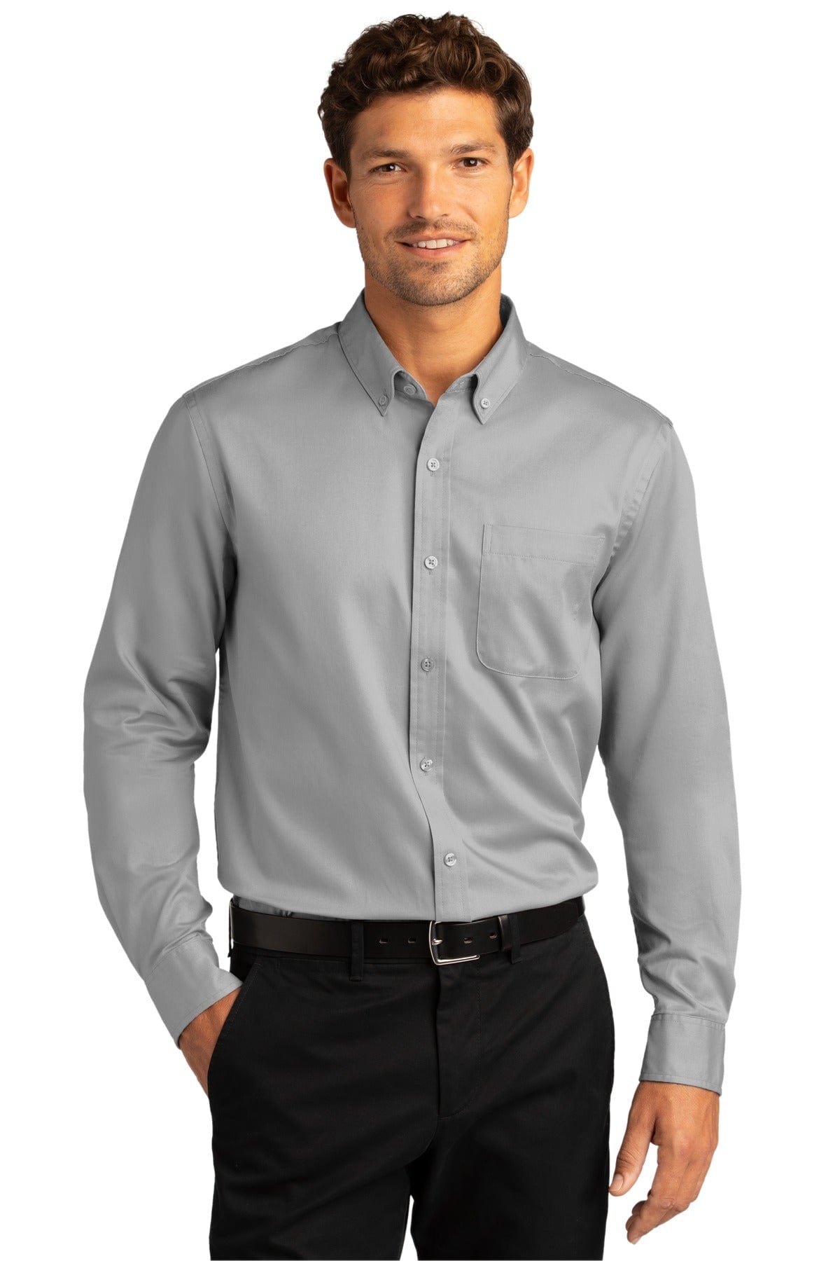 Port Authority Woven Shirts XS / Gusty Grey Port Authority Long Sleeve SuperPro React Twill Shirt. W808