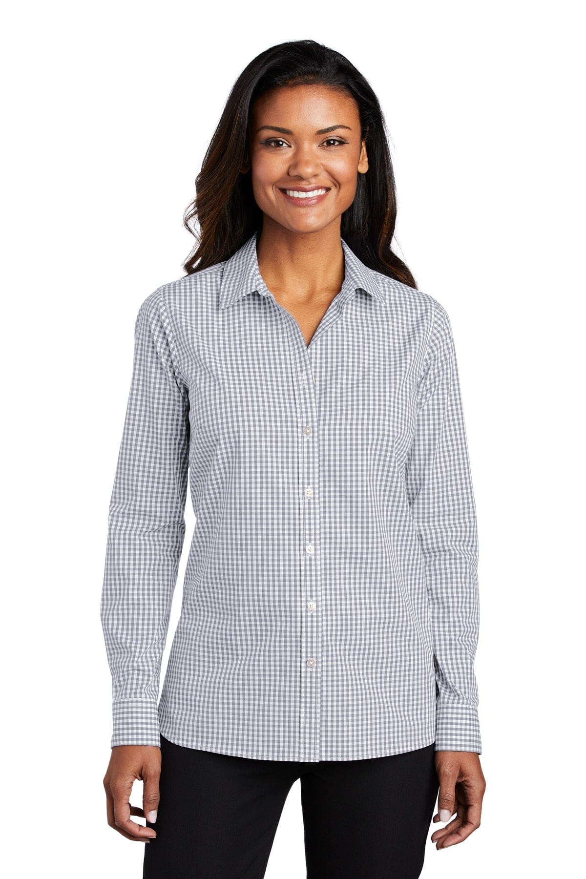 Port Authority Woven Shirts XS / Gusty Grey/ White Port Authority  ®  Ladies Broadcloth Gingham Easy Care Shirt LW644