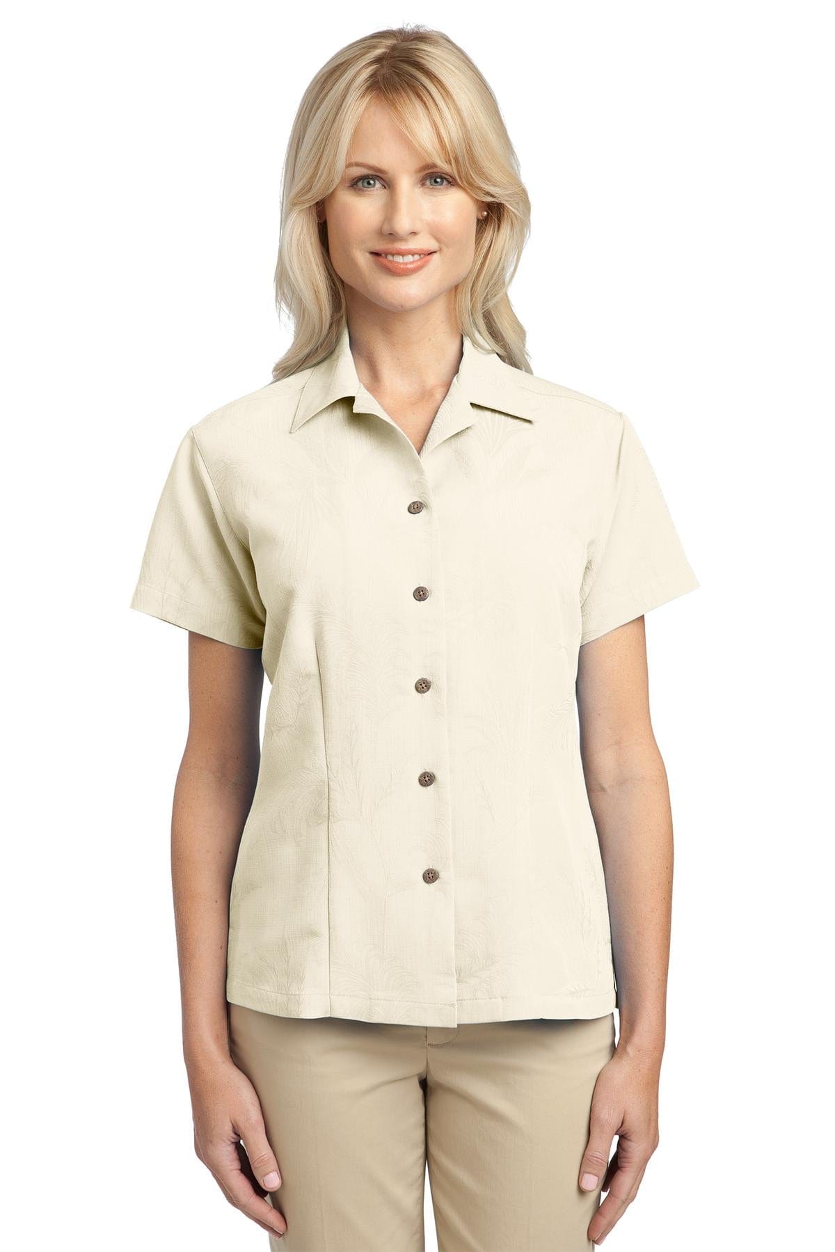 Port Authority Woven Shirts L / Ivory DISCONTINUED Port Authority Ladies Patterned Easy Care Camp Shirt. L536