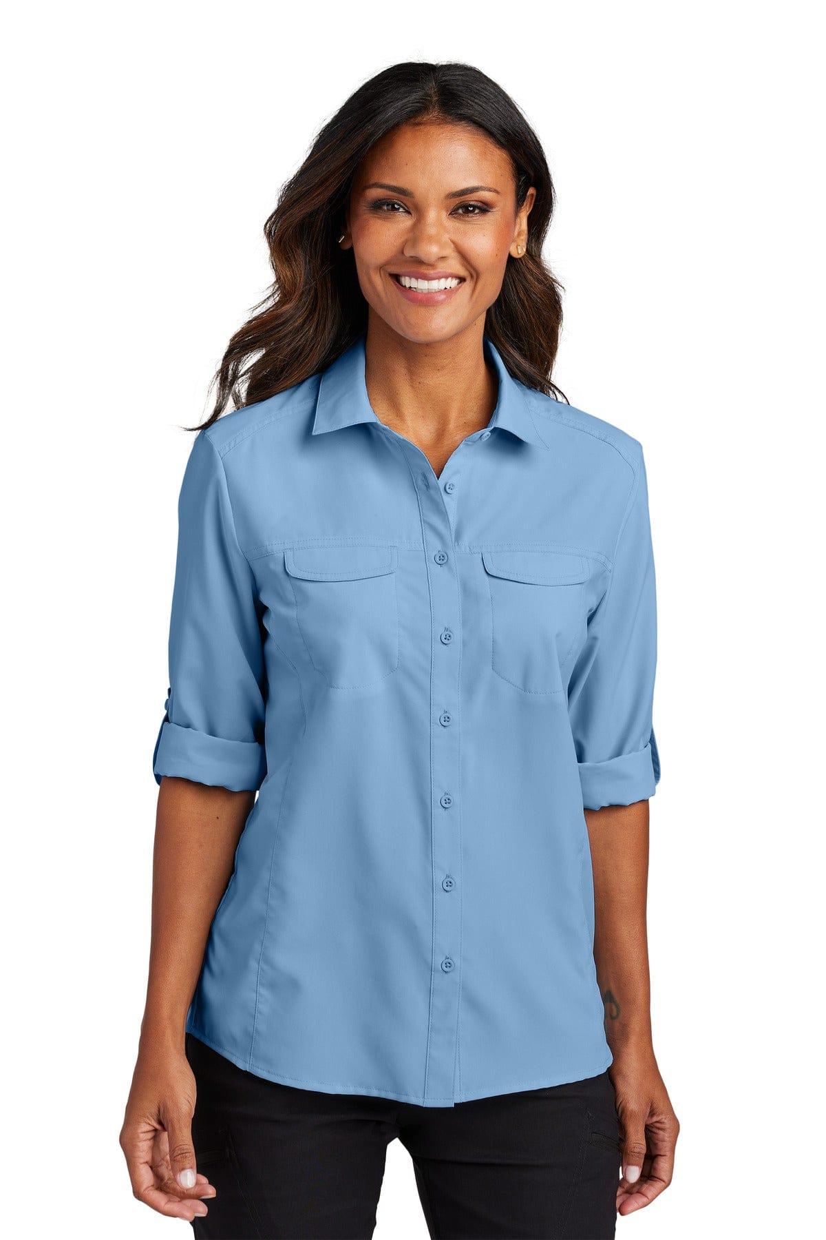 Port Authority Woven Shirts XS / Light Blue Port Authority LW960: Ladies Long Sleeve UV Daybreak Shirt